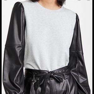 🆕Generation Love Sweatshirt Finley Grey Black Faux Leather Sleeves Sweatshirt